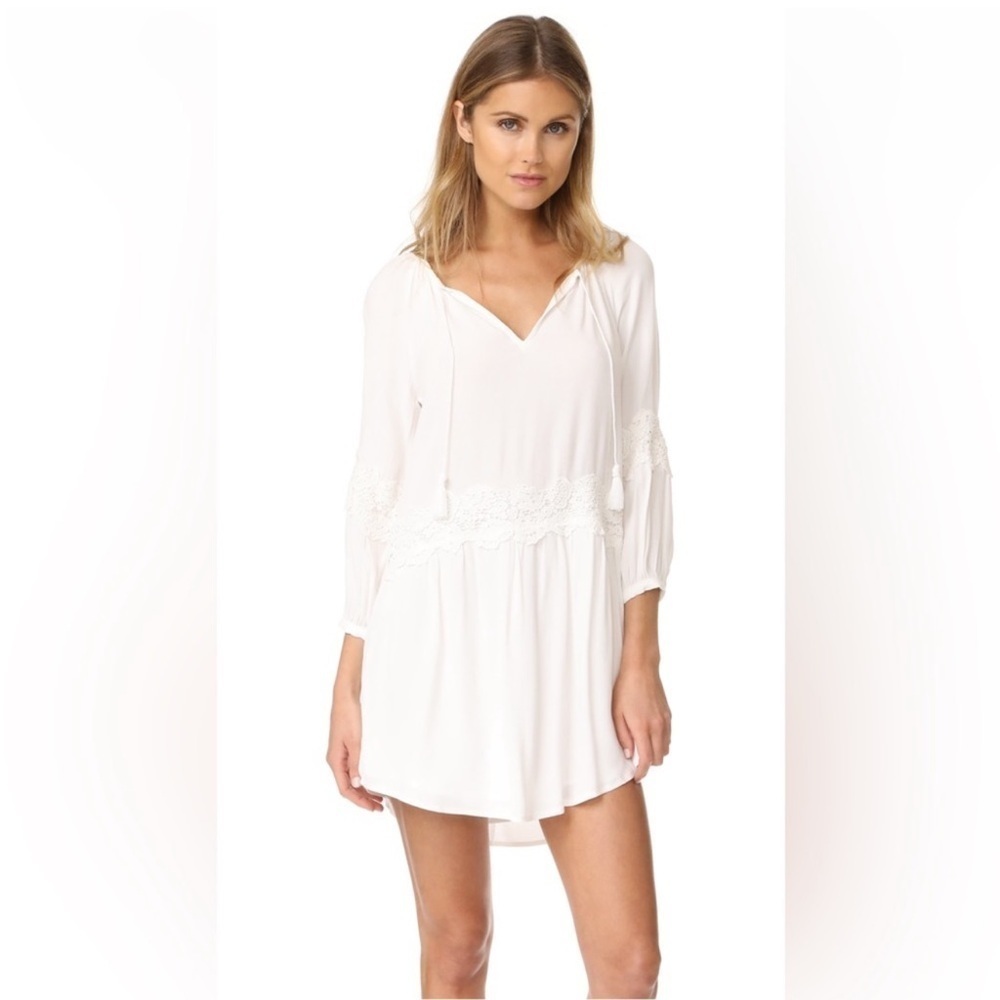 Joie Pauletta Porcelain White Long Sleeve Dress Tie Lace Boho Bride Crochet